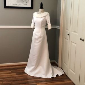 NEW SZ 8 FAUX FUR SATIN FORMAL WINTER BRIDAL GOWN